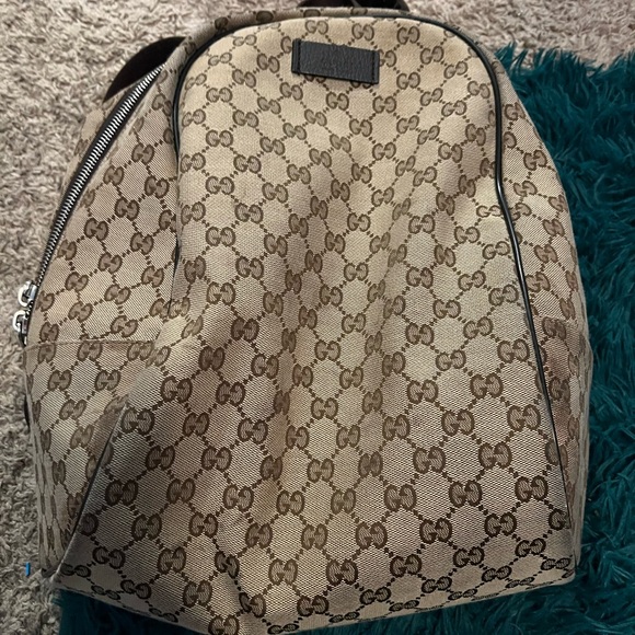 Gucci Monogram Beige and Brown Backpack